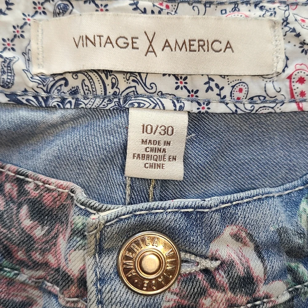 Vintage America Floral Skinny Jeans Rose Print Denim Women 10 Cottagecore Spring - Picture 7 of 11